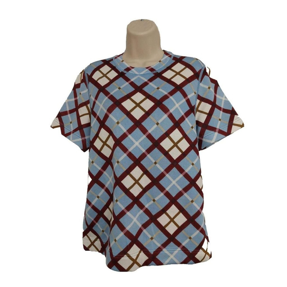 Marc by Marc Jacobs Blue Multi-color Argyle Short Sleeve Top Sz Large - Picture 1 of 8